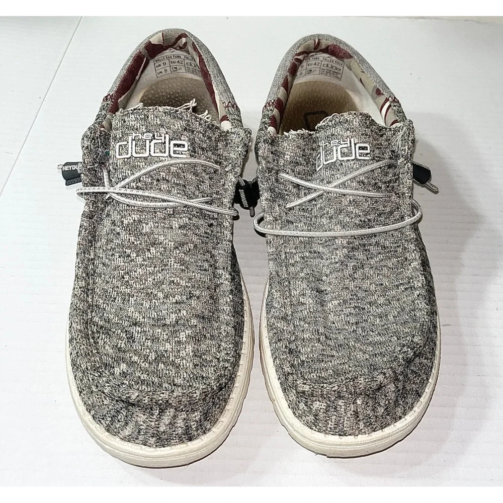 Hey Dude Shoes Mens 9 Grey Marl  Wally Sox Funk Fallen Rock Slip On Sneakers